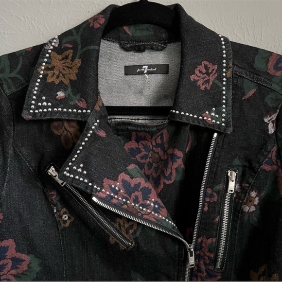 7 For All Mankind Vintage Black Floral Studded Moto Jacket - Picture 8 of 9